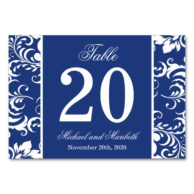Numéro De Table Numéros de tableau des côtés Damas (bleu marine /  (Devant)