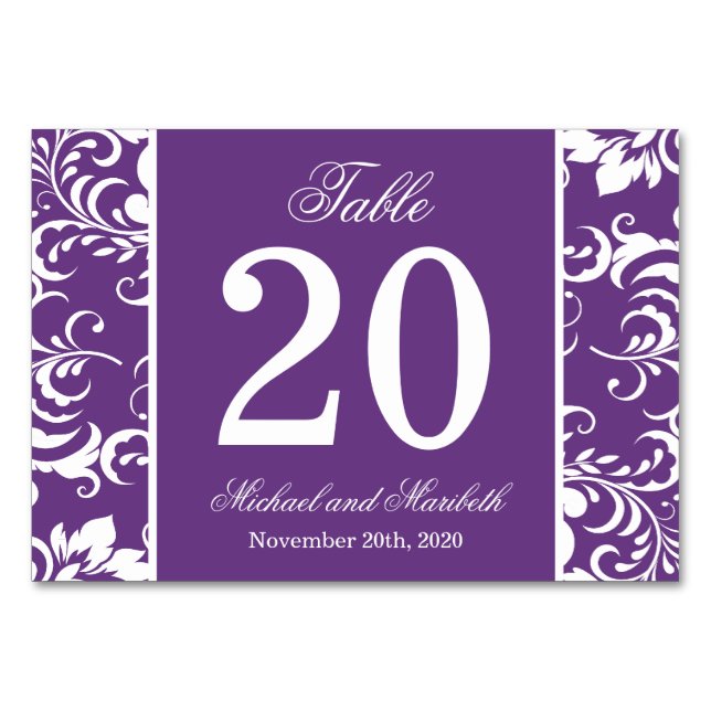 Numéro De Table Numéros de tableau des côtés Damas (violet/blanc) (Devant)