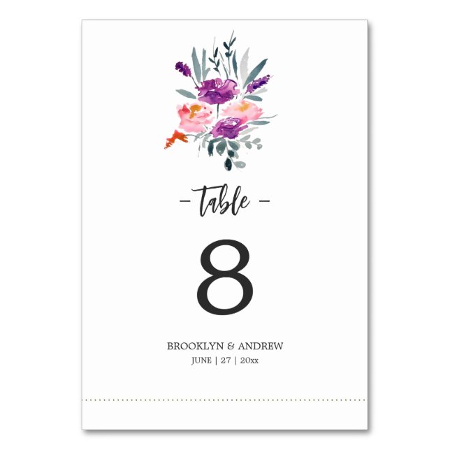 Numéro De Table Numéros De Tableau Mariage Aquarelle Avec Fleurs (Par défaut)