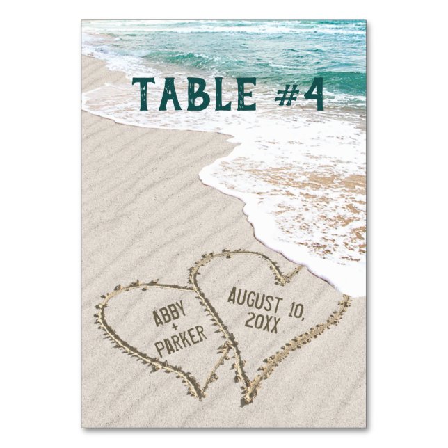 Numéro De Table Ocean Beach Hearts avec des noms (Par défaut)