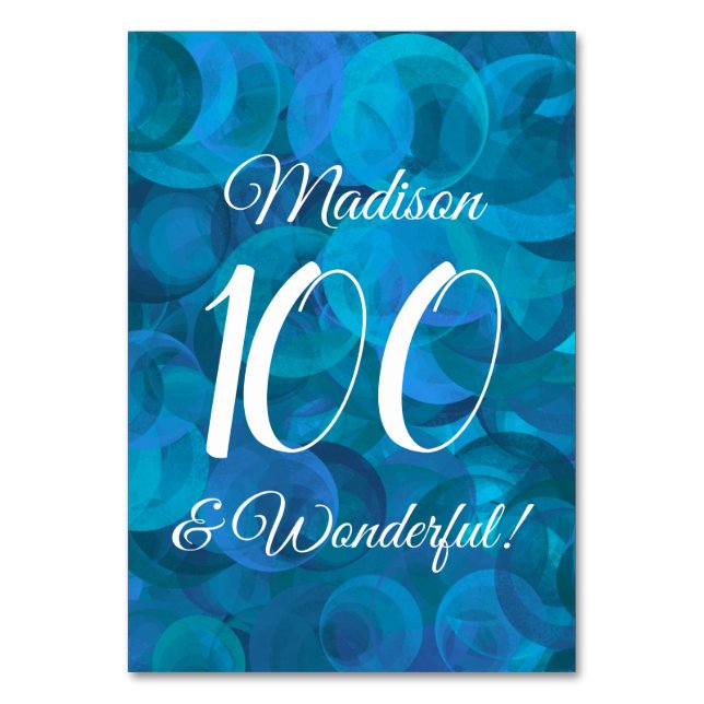 Numéro De Table Ocean Blue 100 et merveilleuse fête d'anniversaire (Par défaut)
