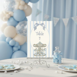 Numéro De Table Oh Garçon Carrousel à Ruban Bleu Lavis Baby Shower