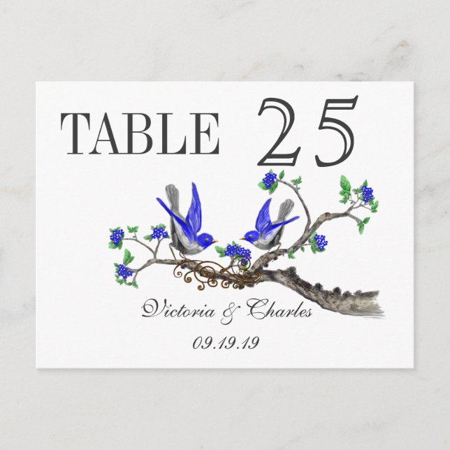 Numéro de table Oiseaux de l'amour Gris Royal Bleu (Devant)