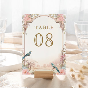 Numéro De Table Oiseaux Romantiques aux Joues Roses Fleurs de Mari