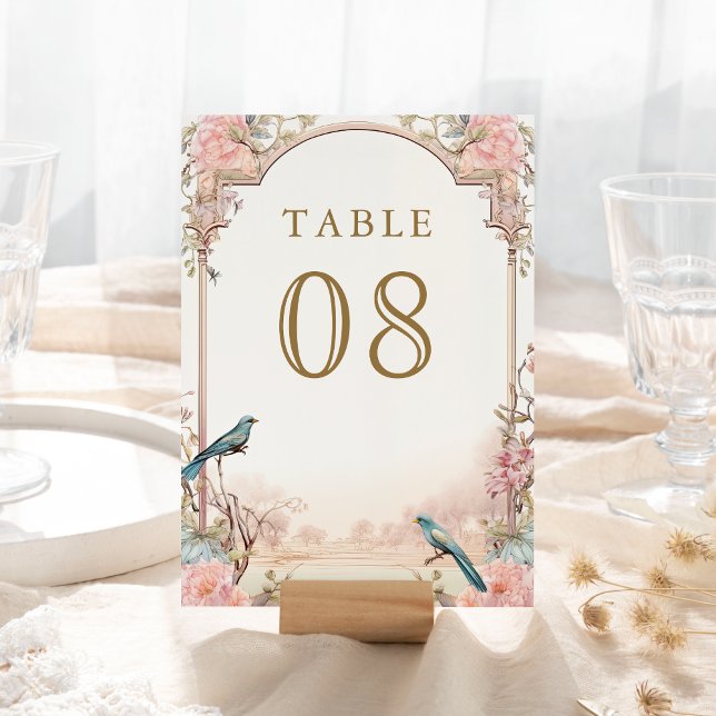 Numéro De Table Oiseaux Romantiques aux Joues Roses Fleurs de Mari (Créateur téléchargé)