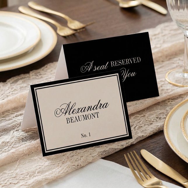 Numéro De Table Old Money Classic Black Cream Wedding Place Card (Créateur téléchargé)