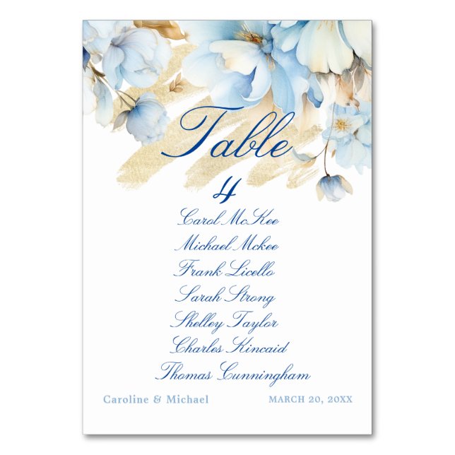 Numéro De Table Onglet Tableau Mariage floral bleu foncé (Par défaut)