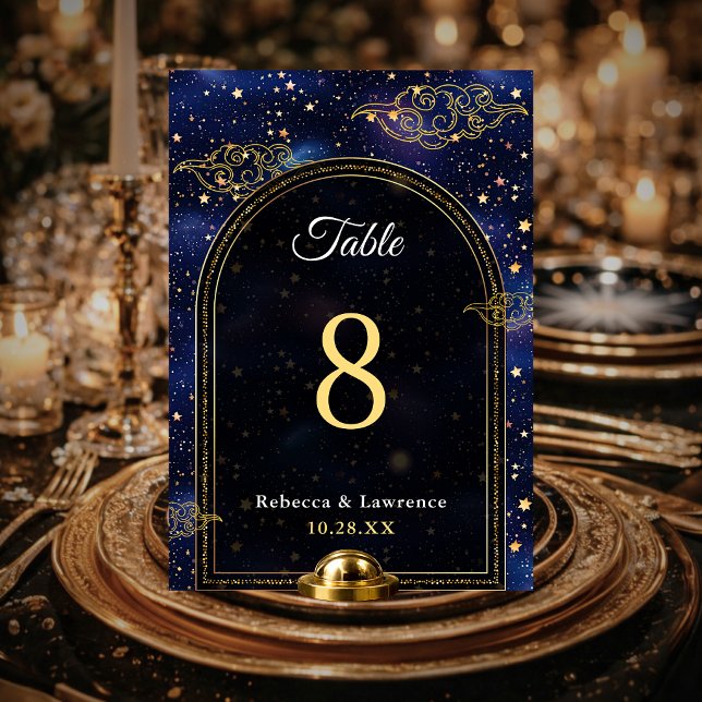 Numéro De Table Or bleu astronomie céleste étoiles mariage (Créateur téléchargé)