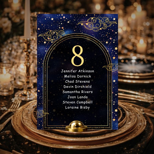 Numéro De Table Or bleu étoiles célestes plan de table de mariage (Créateur téléchargé)