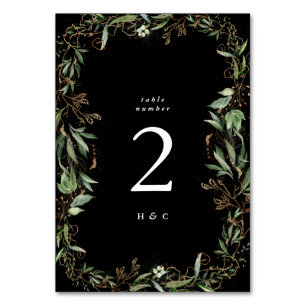 Numéro De Table Or Botanique Eucalyptus Élégant Vert Noir