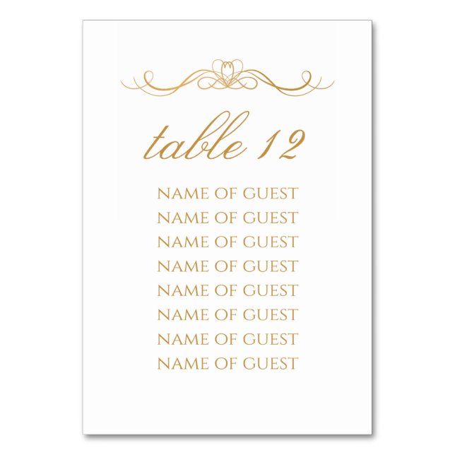 Numéro de table or élégant avec 8 noms d'invités (Par défaut)