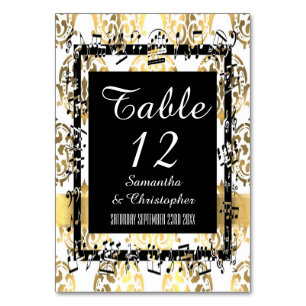 Numéro De Table Or et blanc damassé et noir