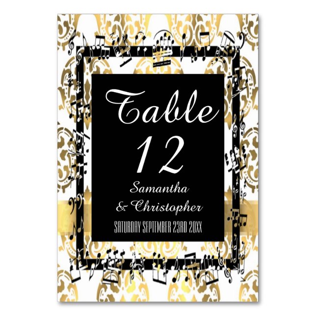 Numéro De Table Or et blanc damassé et noir (Par défaut)