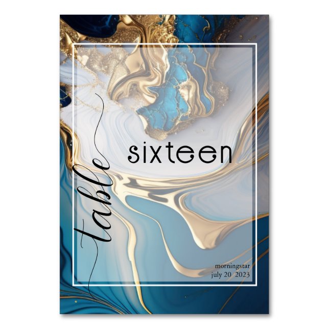 Numéro De Table Or liquide Abstrait sur marbre bleu (Par défaut)