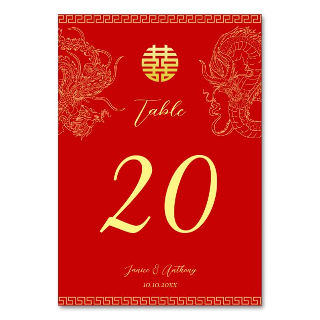 Numéro De Table Or rouge dragon phénix de mariage chinois (Par défaut)