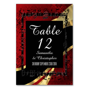 Numéro De Table Or rouge et mariage damassé noir