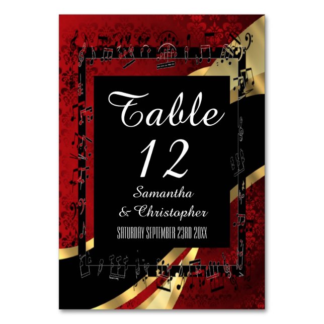 Numéro De Table Or rouge et mariage damassé noire (Par défaut)