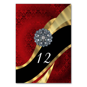 Numéro De Table Or rouge et noir chic élégant damassé