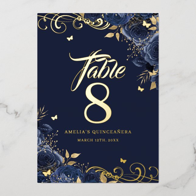 Numéro de table or Tourbillon de rose Quinceanera  (Recto)