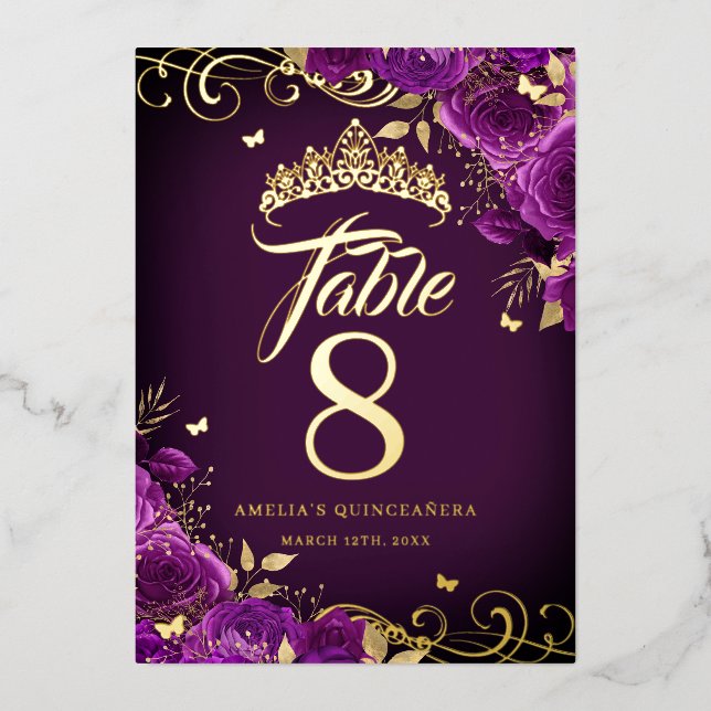 Numéro de table or Tourbillon de rose violette Qui (Recto)