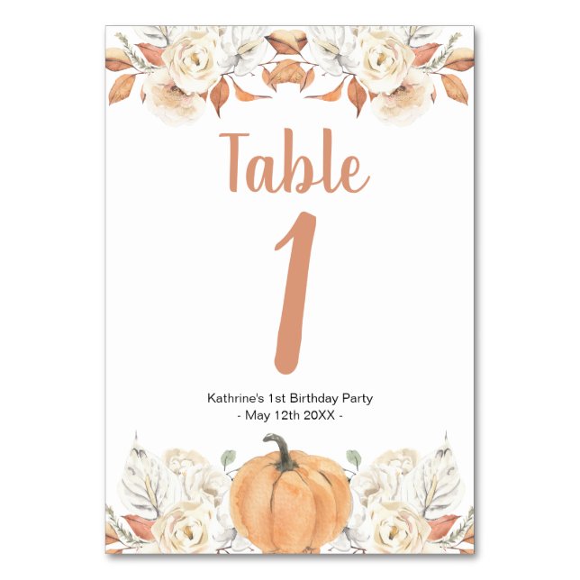 Numéro De Table Orange Citrouille Rustique Floral Anniversaire Num (Par défaut)