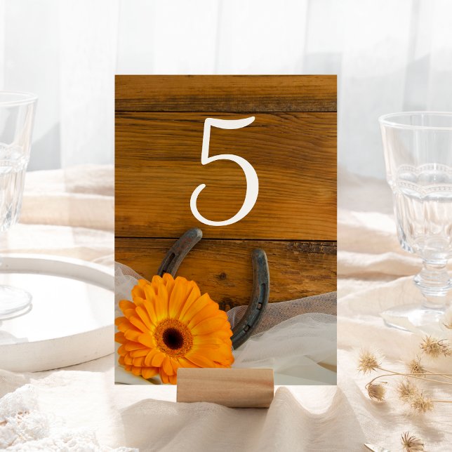 Numéro De Table Orange Daisy et Horseshoe Mariage occidental (Créateur téléchargé)
