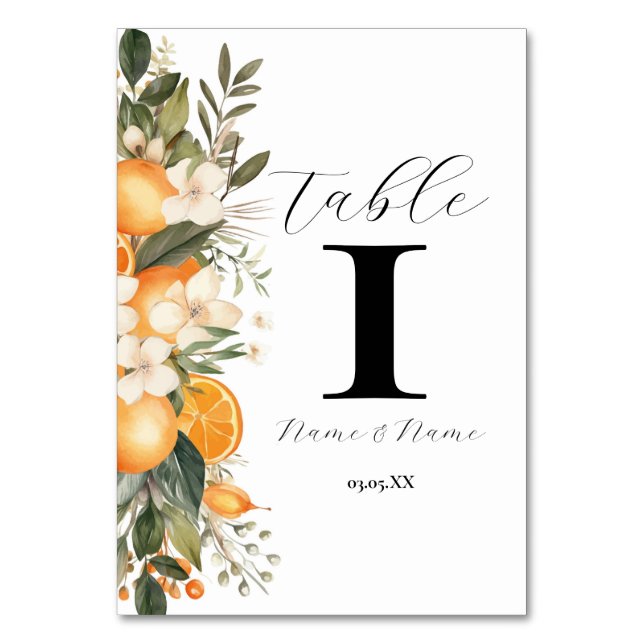 Numéro De Table Orange Floral Menu Numéros de tableau Fleurs Marié (Par défaut)