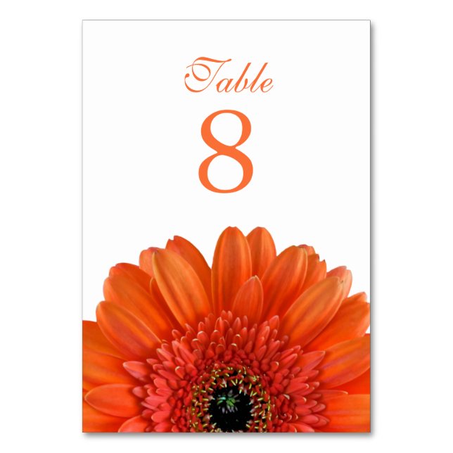 Numéro De Table Orange Gerbera Daisy Mariage blanc (Dos)
