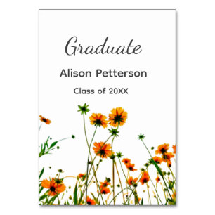 Numéro De Table Orange jaune fleur sauvage moderne graduatie rusti