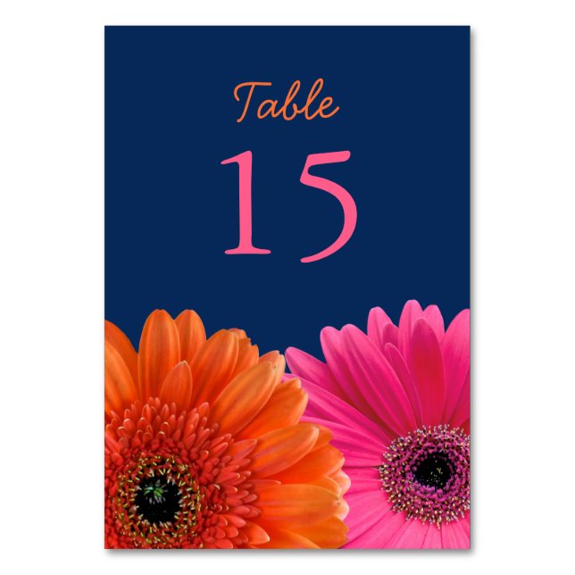 Numéro De Table Orange rose Gerbera Gerber Daisy Mariage de marine (Dos)