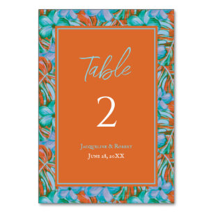 Numéro De Table Orange tropicale et Mariage floral bleu