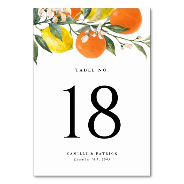 Numéro De Table Oranges botaniques et citrons Mariage d'été (Dos)