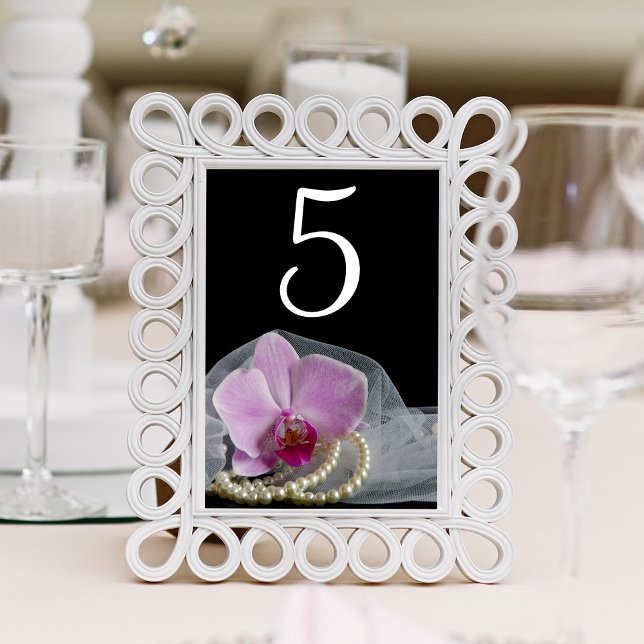 Numéro De Table Orchidée rose et perles sur Mariage noir (Créateur téléchargé)