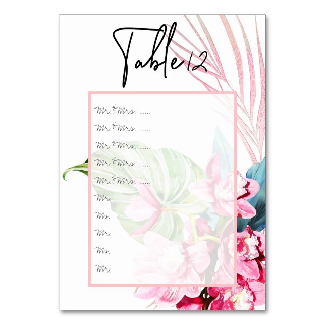 Numéro De Table Orchidée rose poudré+Palmier Numéros de table. Épi (Par défaut)