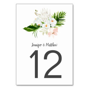 Numéro De Table Orchidées et Magnolias blancs et bleus tropicaux