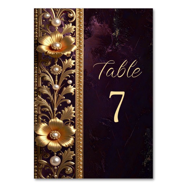 Numéro de table ornement floral doré avec perles (Par défaut)