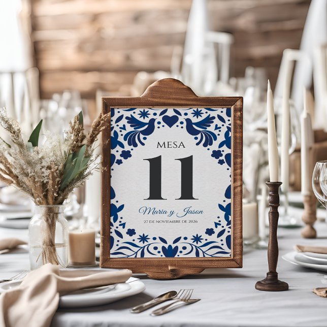 Numéro De Table Otomi Blue Floral Elegant Fiesta Spanish Wedding (Otomi Blue Floral Elegant Fiesta Spanish Wedding Table Number)