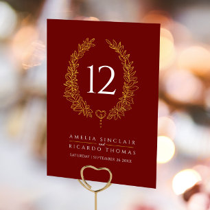 Numéro De Table Ovale feuille de couronne or blanc rouge foncé mar