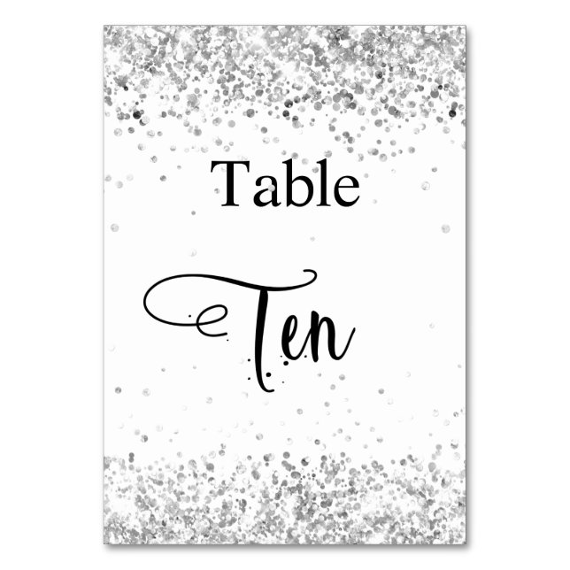 Numéro De Table Pailleté blanc argent calligraphie table dix 10 (Par défaut)