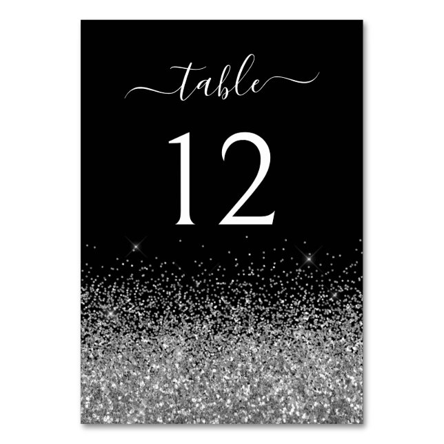 Numéro De Table Pailleté Calligraphie Élégante Argent Noir (Par défaut)
