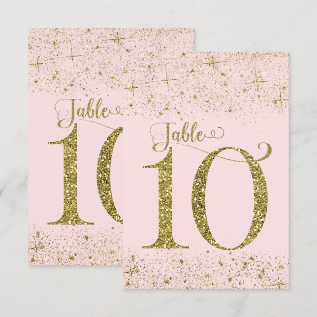 Numéro de table Pailleté Rose Doré Numéro 10 (Devant / Derrière)