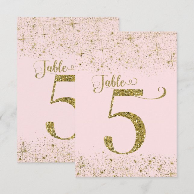 Numéro de Table Pailleté Rose Doré Numéro 5 (Devant / Derrière)