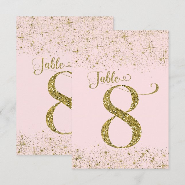 Numéro de table Pailleté Rose Doré Numéro 8 (Devant / Derrière)