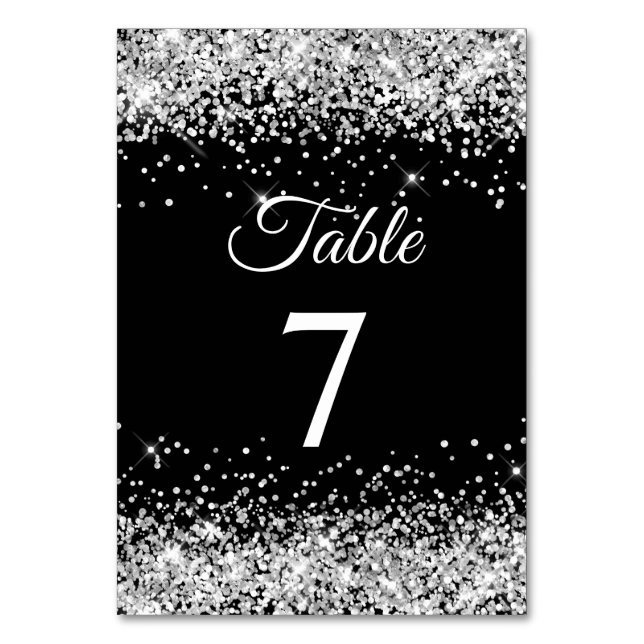 Numéro De Table Paillettes argentées Élégante calligraphie noire (Par défaut)