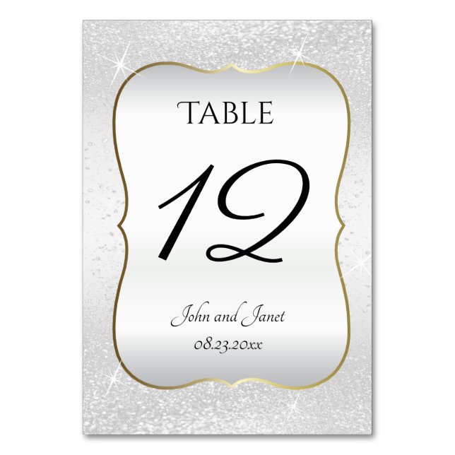 Numéro De Table Paillettes blanches et garniture dorée (Par défaut)