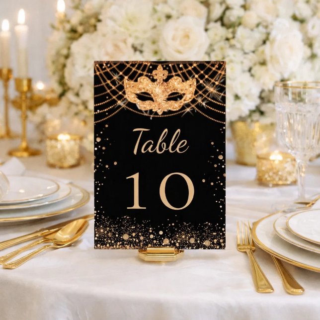 Numéro De Table Paillettes de masquerade en or noir (Créateur téléchargé)