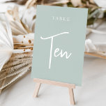 Numéro De Table Pale Sage vert main Scripté Table TEN<br><div class="desc">Des cartes numériques simples et chic dans Pale Sage Green et white font une déclaration élégante à votre mariage ou événement. Le design comporte "table [nombre]" dans un mélange de sérigraphie classique et de lettres manuscrites. Le design se répète de part et d'autre. Cartes numérotées individuellement vendues séparément; commandez chaque...</div>