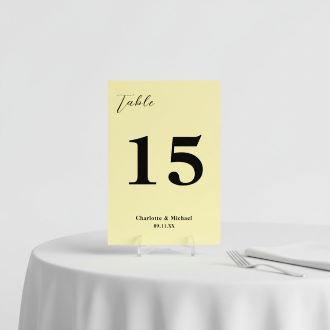 Numéro De Table Pale Yellow Minimalist Wedding (Créateur téléchargé)