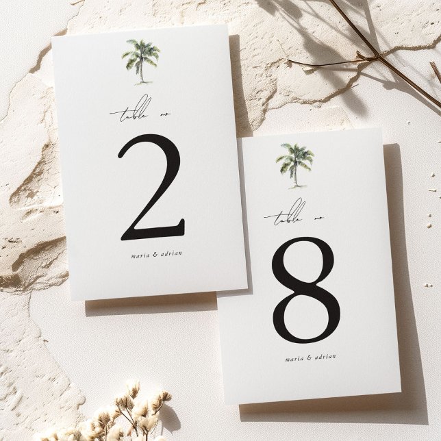 Numéro De Table Palm Tree minimal Mariage de plage tropicale (Créateur téléchargé)