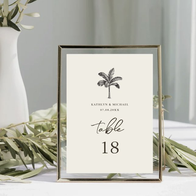 Numéro De Table Palm Tree Minimalist Tropical Mariage Numéro de ta (Créateur téléchargé)